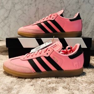 NIB Adidas Samba Messi Pink Black Gum Sole Sneakers Size 7 Men 8 Women